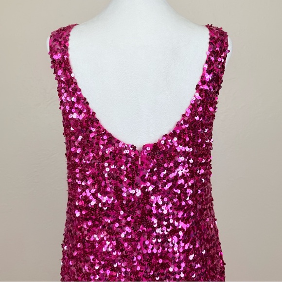 Vintage 1980s Night Line Silk Barbie Pink Sequin Sleeveless Dress Size 10 M - Picture 7 of 16